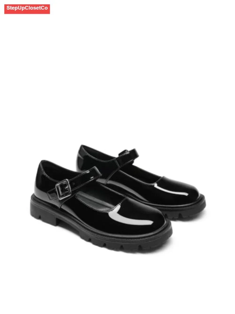 Chunky Mary Jane Flats for Women - Faux Leather Platform Shoes